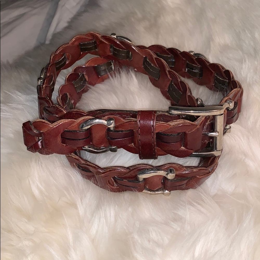 Maximo medium brown linked leather and silver belt